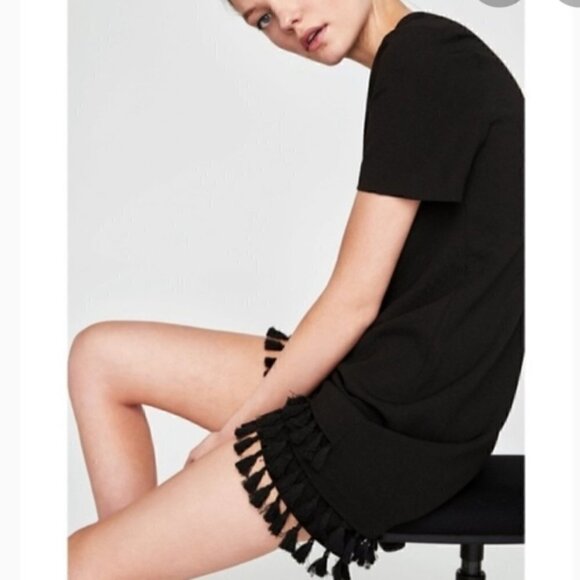 ZARA  Black Tassel Shift Dress - Picture 2 of 4